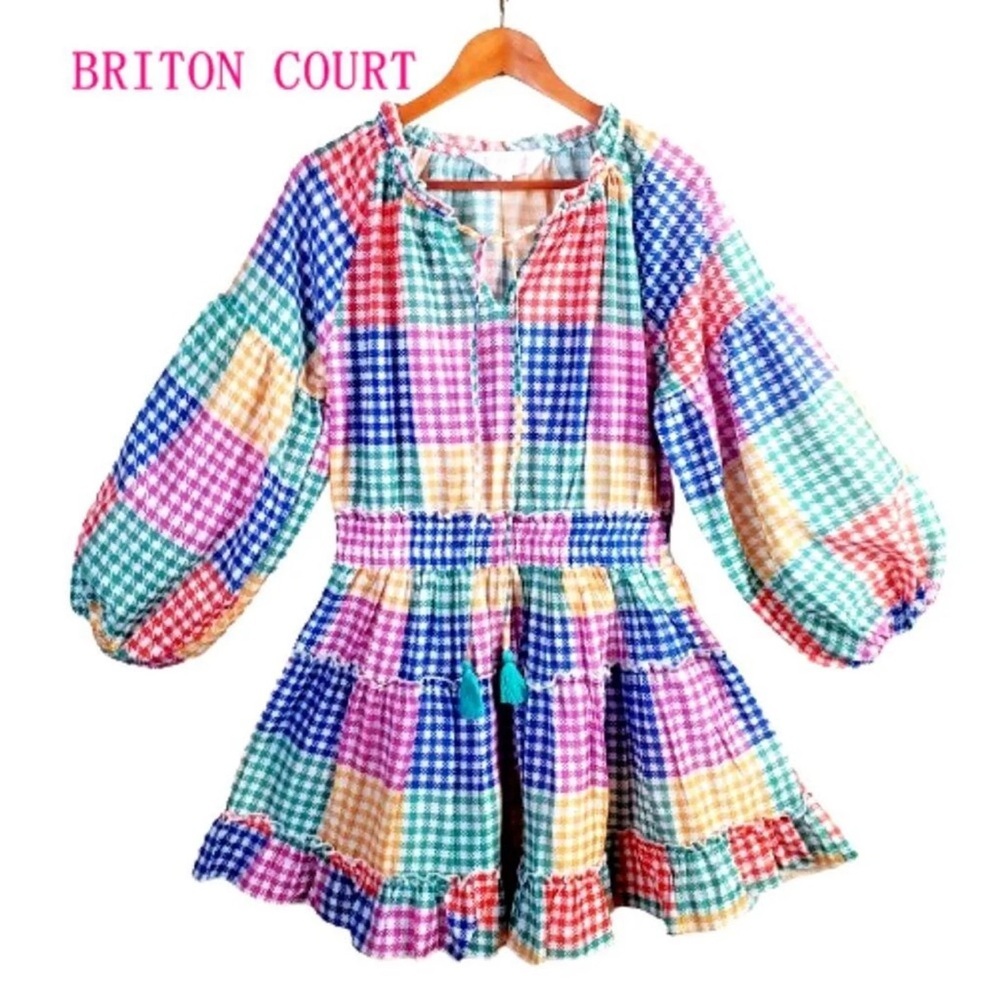 NWT Briton Court Bubble Sleeve Mini Color Block Dress w/ Elastic Waist S